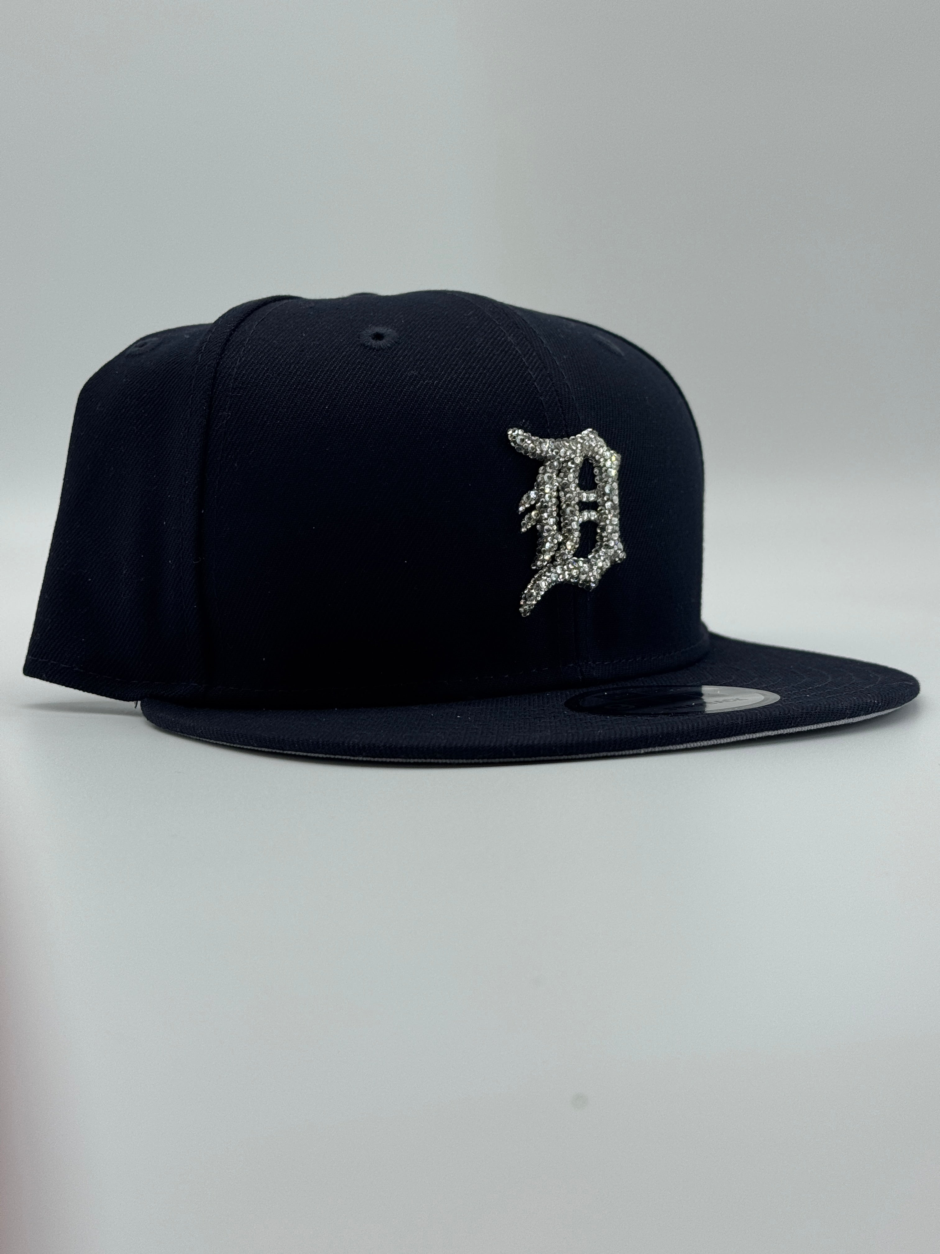 Rhinestone Navy Blue Detroit Snapback Baseball Hat